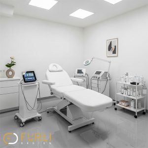 اتاق درمان و تزریق کلینیک زیبایی با تجهیزات مدرن و طراحی بهداشتی